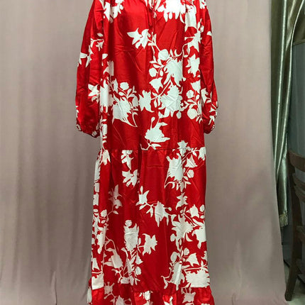 Women's Long Sleeve Floral Midi Dress Boho Casual V Neck Loose Flowy Long Dresses