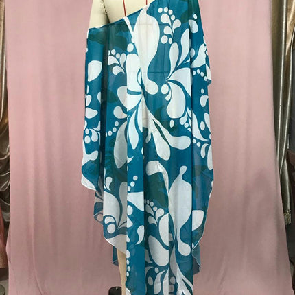 Women Summer One Shoulder Print Kaftan Dresses Bathing Split Beach Cover Up