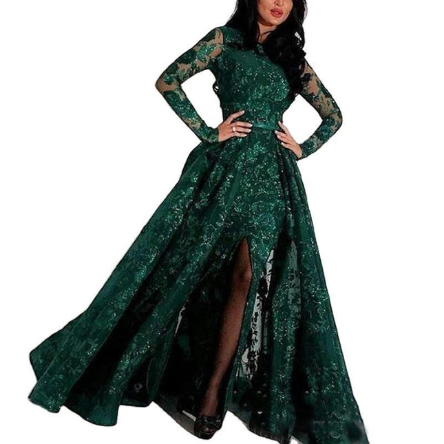 Women's Sparkle Tulle Prom Dresses Long Sleeve Evening Gowns Long Formal Party Dress