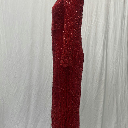 Long Sleeve Sequin Prom Dresses Sparkly Deep V Neck Tight Slit Long Formal Evening Party Dress