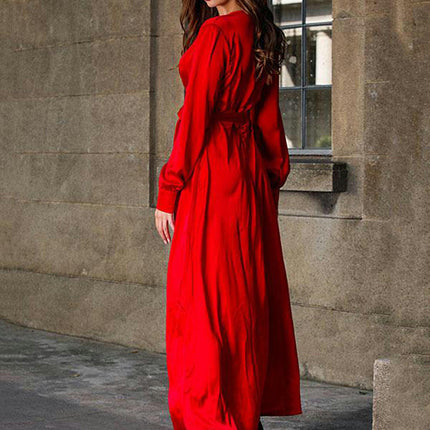 Women's Wrap Maxi Dress Casual V Neck Long Sleeve Split Flowy Beach Long Dresses