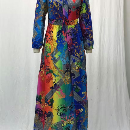 Women's Floral Print Long Sleeve Maxi Dress Off The Shoulder Split A-line Beach Dresses