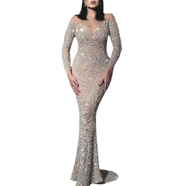 Mermaid Prom Dresses Long Sleeves Sparkly Tulle Formal Evening Dresses Ball Gowns for Women