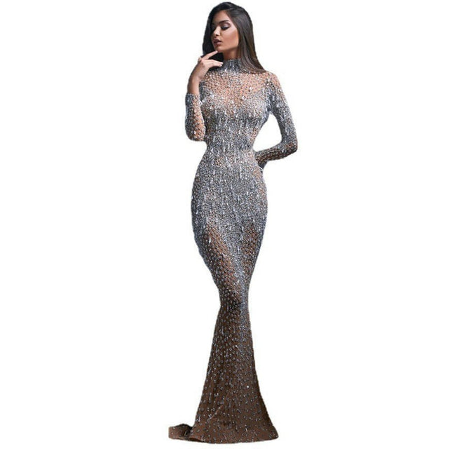 Womens Mermaid Prom Dresses Long Sleeves Sparkly Tulle Formal Evening Dresses Ball Gowns