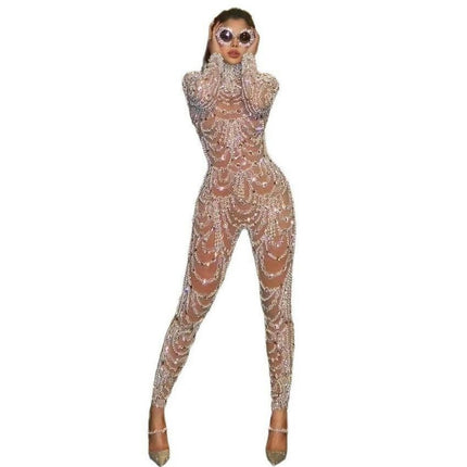 Women's Sexy Sequin Bodycon Jumpsuit Crew Neck Long Sleeve Romper Outfit Clubwear