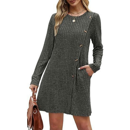 Long Sleeve Dress for Women Fashion Button Tunic Sweater Dresses with Pockets