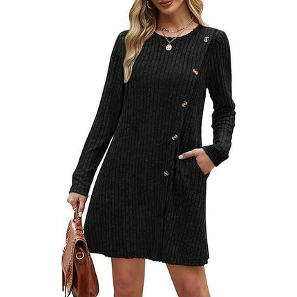 Long Sleeve Dress for Women Fashion Button Tunic Sweater Dresses with Pockets