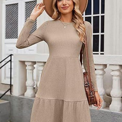 Womens Winter Crewneck Long Sleeve Dresses Knee Length Knit Sweater Dress