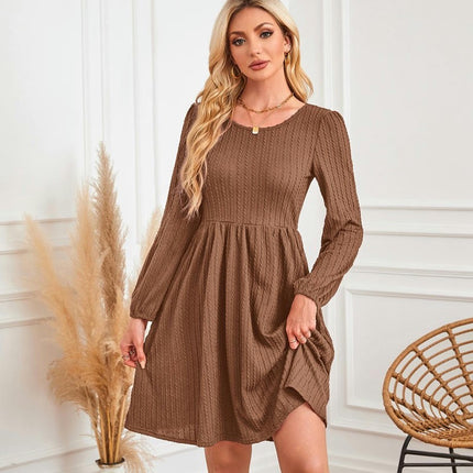 Women's Casual Knit Sweater Dress Crew Neck Long Sleeve Knee Length Babydoll Dresses