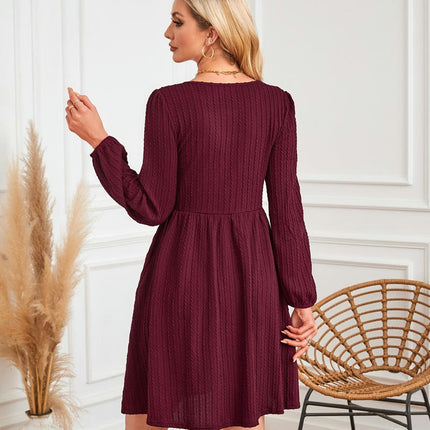 Women's Casual Knit Sweater Dress Crew Neck Long Sleeve Knee Length Babydoll Dresses