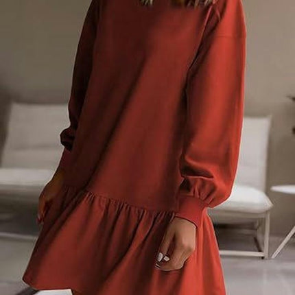 Sweatshirt Dress Women Crew Neck Long Sleeve Pullover Dress Fall Mini Dress