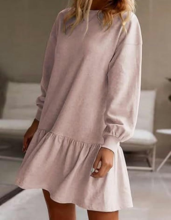 Sweatshirt Dress Women Crew Neck Long Sleeve Pullover Dress Fall Mini Dress