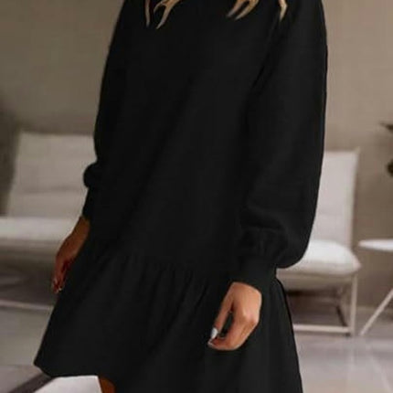 Sweatshirt Dress Women Crew Neck Long Sleeve Pullover Dress Fall Mini Dress