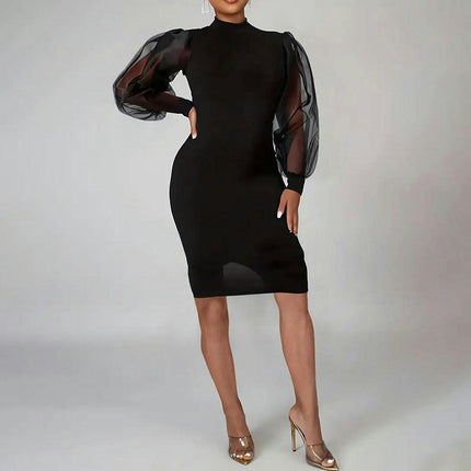 Women's Sexy Mock Neck Bodycon Mini Dress Long Sleeve Cocktail Party Short Dresses