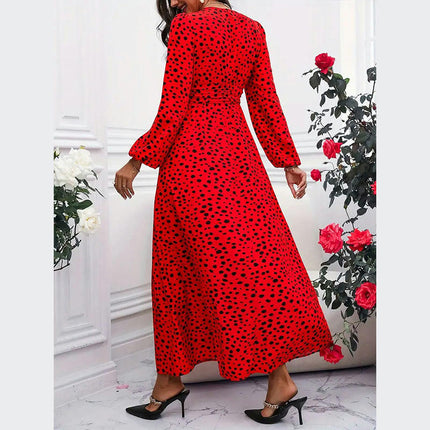 Women Long Sleeve V Neck Maxi Dress Boho Long Dress High Waisted A-Line Dresses