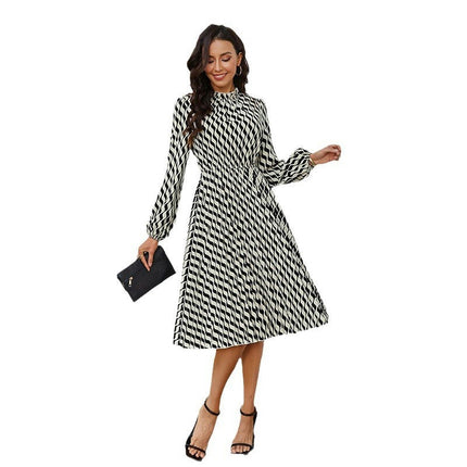 Women's Midi Dress Long Sleeve Mock Neck A Line Flowy Long Dresses