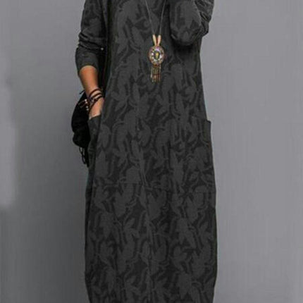 Womens Maxi Dresses Long Sleeve Crew Neck Casual Loose Long Dress with Pockets