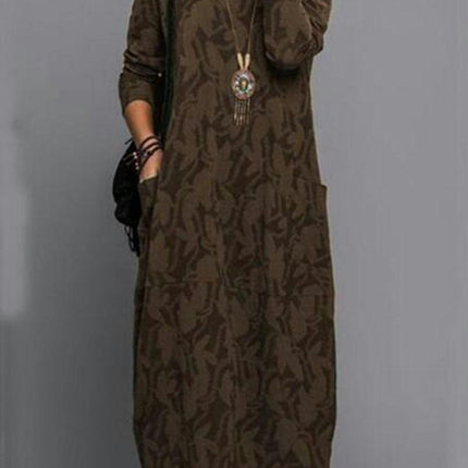 Womens Maxi Dresses Long Sleeve Crew Neck Casual Loose Long Dress with Pockets