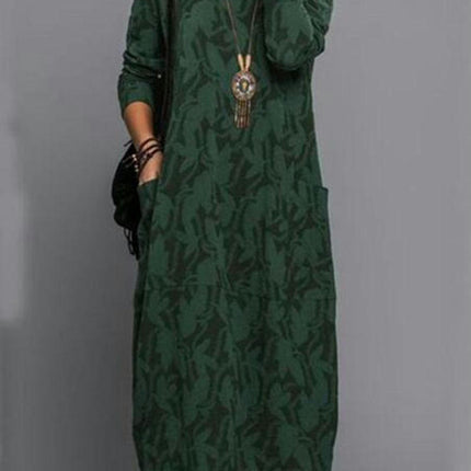 Womens Maxi Dresses Long Sleeve Crew Neck Casual Loose Long Dress with Pockets