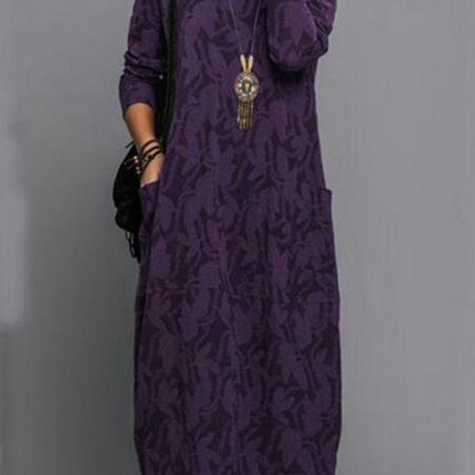 Womens Maxi Dresses Long Sleeve Crew Neck Casual Loose Long Dress with Pockets