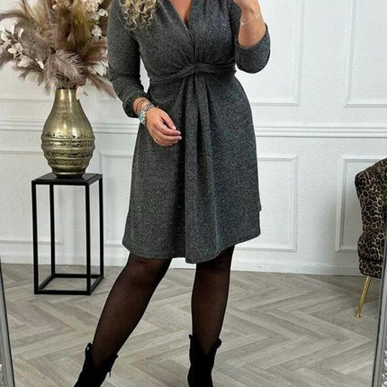 Women's Casual Spring Fall Dresses Long Sleeve V Neck Ruched A Line Dress