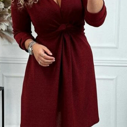 Women's Casual Spring Fall Dresses Long Sleeve V Neck Ruched A Line Dress