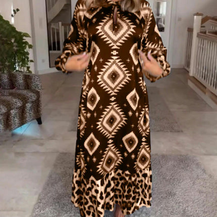 Women's Casual Long Sleeve Dresses Round Neck Print Flowy Maxi Dress