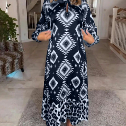 Women's Casual Long Sleeve Dresses Round Neck Print Flowy Maxi Dress