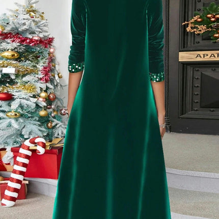 Womens Long Sleeve V Neck Velvet Midi Dresses A Line Flowy  Cocktail Party Dress