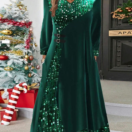 Womens Long Sleeve V Neck Velvet Midi Dresses A Line Flowy  Cocktail Party Dress