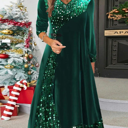 Womens Long Sleeve V Neck Velvet Midi Dresses A Line Flowy  Cocktail Party Dress