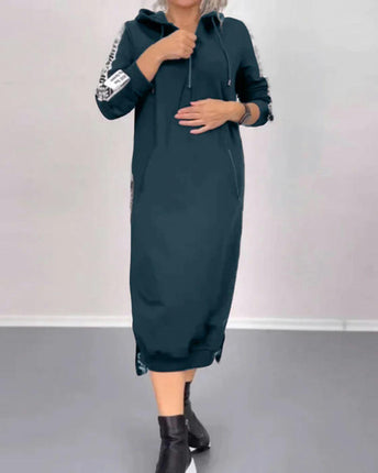 Women's Casual Long Sleeve Slit Pullover Hoodie Midi Dress Sweatshirt Dresses with Pockets