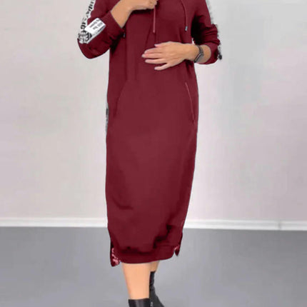 Women's Casual Long Sleeve Slit Pullover Hoodie Midi Dress Sweatshirt Dresses with Pockets