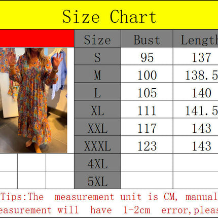 Women's Floral V Neck Maxi Dress Long Sleeve A Line Boho Casual Long Beach Dress