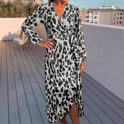 Womens Long Sleeve Wrap V Neck Ruffle Floral Maxi Dress Casual Tie Waist Boho Flowy Long Dresses