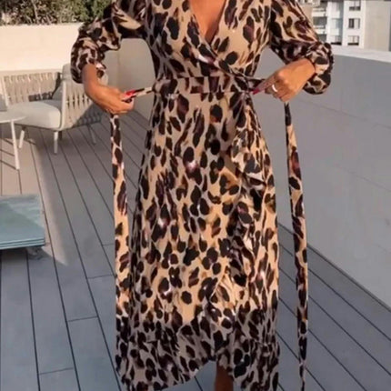 Womens Long Sleeve Wrap V Neck Ruffle Floral Maxi Dress Casual Tie Waist Boho Flowy Long Dresses