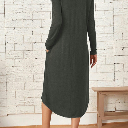 Women's Casual Loose Plain Crew Neck Long Dress Long Sleeve Flowy Midi Dresses