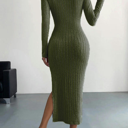 Women Long Sleeve Crewneck Sweater Dress Ribbed Knit Stretch Slim Fit Bodycon Split Maxi Dresses