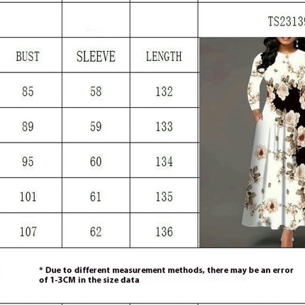 Women Casual Crew Neck Long Sleeve Boho Floral Print Flowy Maxi Dress with Pocket