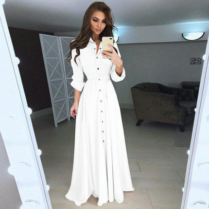 Womens Button Down Shirt Dress Casual Lapel Long Sleeve Tie Waist A Line Flowy Maxi Dresses