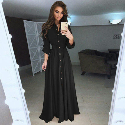 Womens Button Down Shirt Dress Casual Lapel Long Sleeve Tie Waist A Line Flowy Maxi Dresses