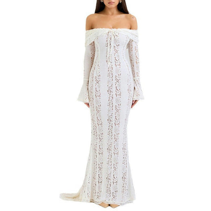 Women's Floral Lace Long Sleeve Off Shoulder Wedding Mermaid Dress