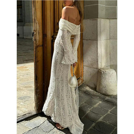 Women's Floral Lace Long Sleeve Off Shoulder Wedding Mermaid Dress