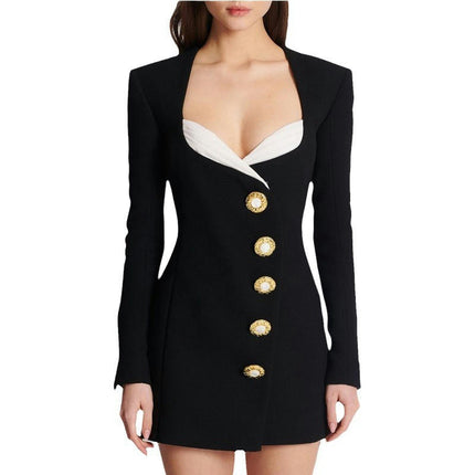 Women's Sexy Bodycon Long Sleeves Dress Square Neck Button Down Mini Dresses