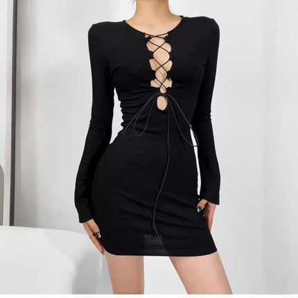 Women's Long Sleeve Dress Sexy Crewneck Bodycon Slim Fit Casual Mini Dresses