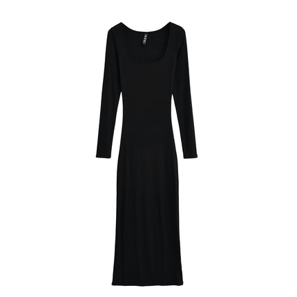 Women's Casual Bodycon Elegant Long Dress Sexy Long Sleeve Square Neck Maxi Dresses