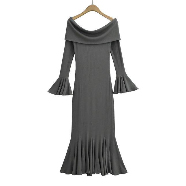 Women's Sexy Elegant Long Sleeve Off Shoulder Ruffle Bodycon Party Maxi Dress