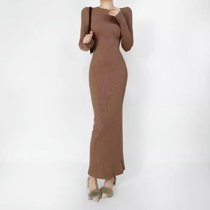 Women's Long Sleeve Bodycon Maxi Dress Casual Crew Neck Elegant Long Dresses