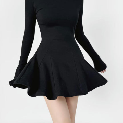 Womens Casual Dresses Long Sleeve Crew Neck Ruffle A Line Swing Mini Dress