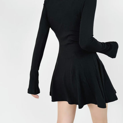 Womens Casual Dresses Long Sleeve Crew Neck Ruffle A Line Swing Mini Dress